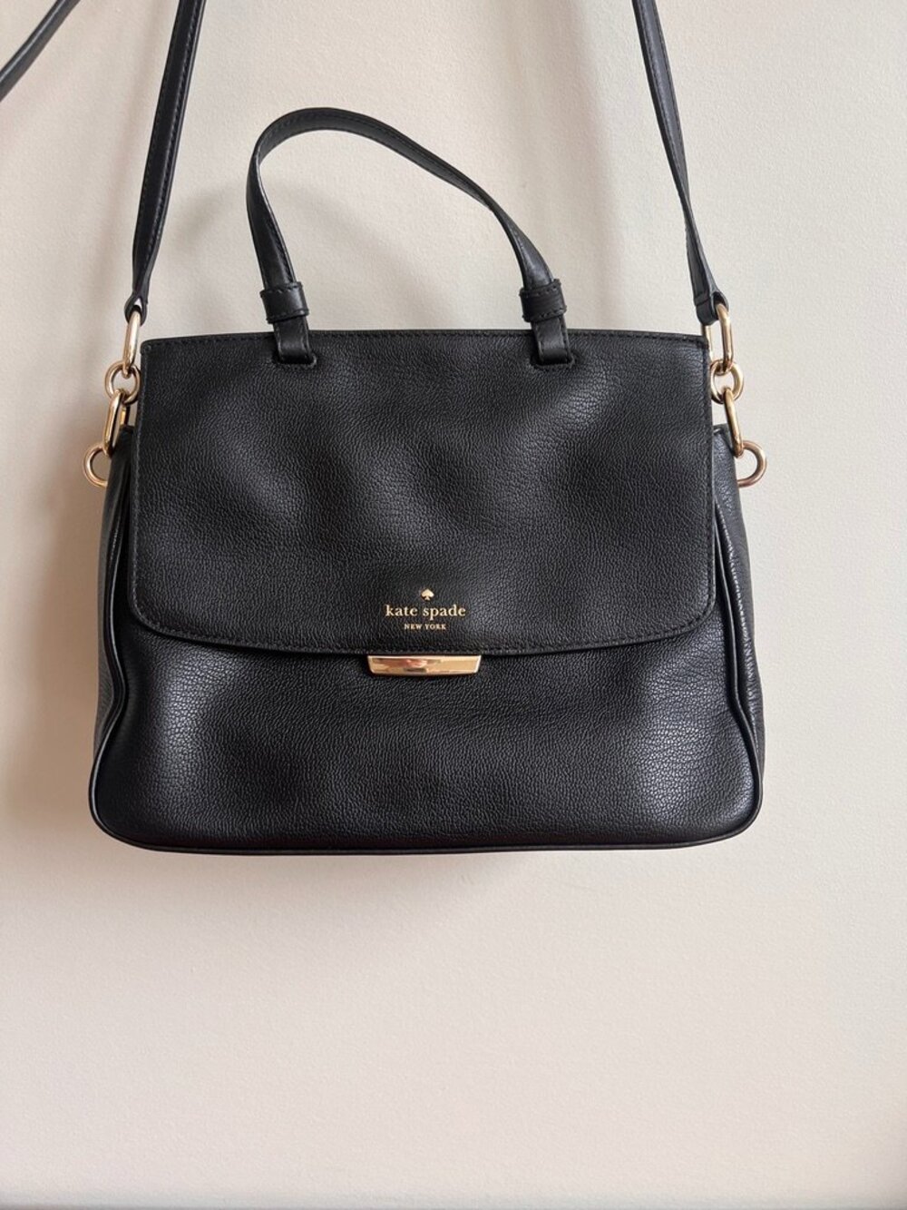 Kate Spade Black Leather Crossbody Satchel Bag - Gold Hardware